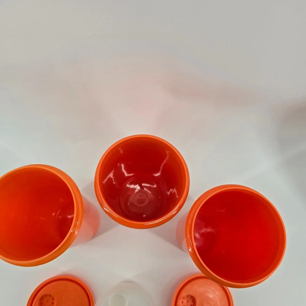 Vintage Tupperware 6pc Tumbler Set & 3pc Flip Top Beverage Holder Set Orange
